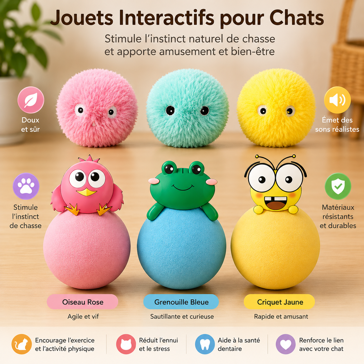 Balle Interactive Intelligente en Peluche pour Chat
